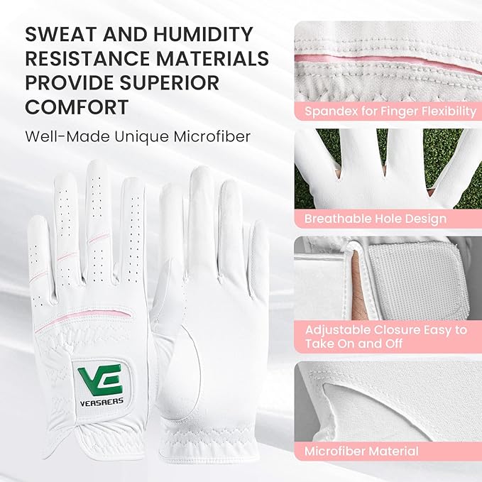 Womens Ladies Golf Rain Gloves Value 3 Pack Left Right Hand, Enhanced Wet Hot Weather Performance Cool Grip, Fit Small Medium Large XL