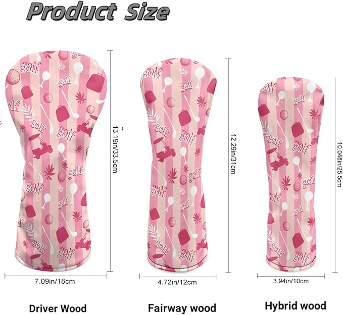 Golf Club Head Covers for Club Protective, Waterproof PU Leather Driver Fairway Wood Hybrid Head Cover