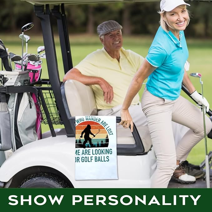 Not All Who Wander are Lost Polyester Printed Golf Towel for GolfBag, Funny Golf Gifts & Accessories for Men Women Golfs Fan Dad Grandpa, GolfLover Retirement Birthday Gifts (White)