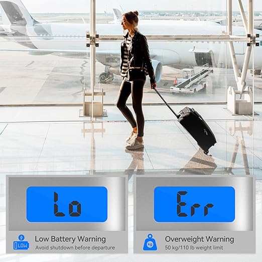 Luggage Scale Dr.meter Travel Essentials Luggage Weight Scale Backlight LCD Display 110lb/50kg Electronic Balance Digital Postal Travel Accessories with Rubber Paint Handle Temperature Sensor Silver