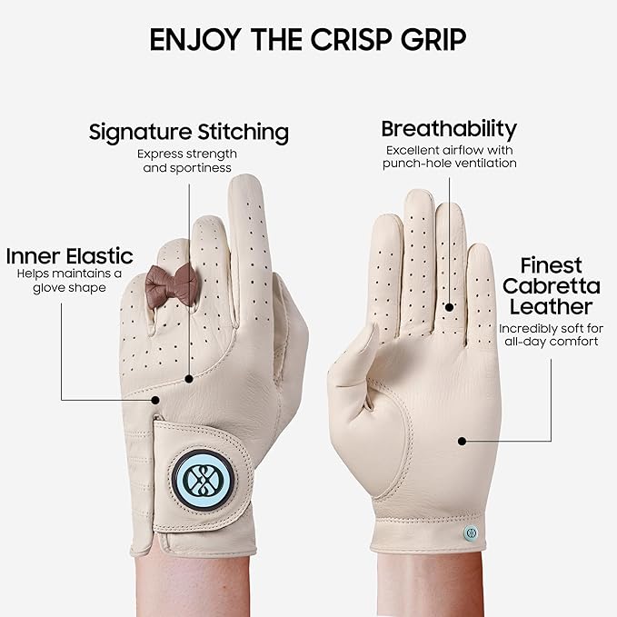 CLAPLEY Women’s Golf Glove – Premium Cabretta Leather with Magnetic Ball Marker, Breathable Design, Good Elasticity, Precious Gift for Golfers, Super Soft Feel, Left and Right Hand, Secure Fit