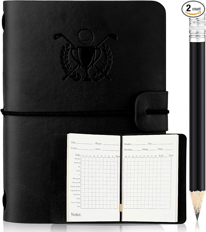 Yexiya Golf Scorecard Book with Pencil Leather Golf Journal Scorecard Holder Accessories Notebook Log Book Pocket Scorebook Gifts for Men Golfers, Sports and Outdoor Club Accessories