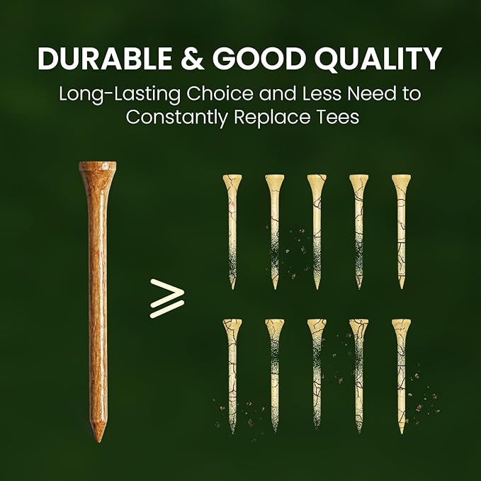 FINGER TEN Golf Tees Wood for Men Wooden Tee 1 1/2 2 3/4 3 1/4 Inch Western Birch Value 100 Pack, Reduce Friction Spin Tall Sturdy Base for Stability Long-Lasting Durability