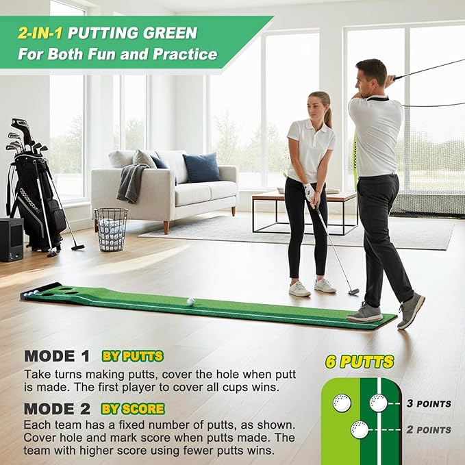 Indoor Putting Green Game, Foldable Putting Mat Golf Game Set, Golf Gifts for Men - 1x8 Ft