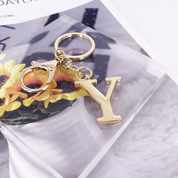 LAXPICOL Gold Letter A-Z Keychain for Women Bag Charms Purse Charms For Handbags Metal Alphabet Initial Letter Keychain