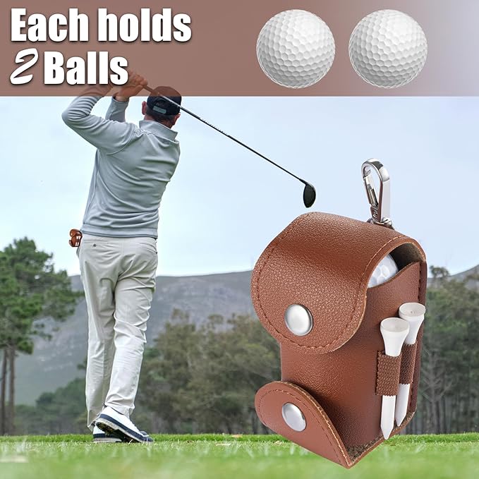 Little World Golf Ball Bag - Leather Golf Ball Holder, Versatile Golf Ball Bag with Backpack Hook & Belt, Portable Pouch for 2 Balls - Convenient Access Golfers for Outdoor Golfing & Travel