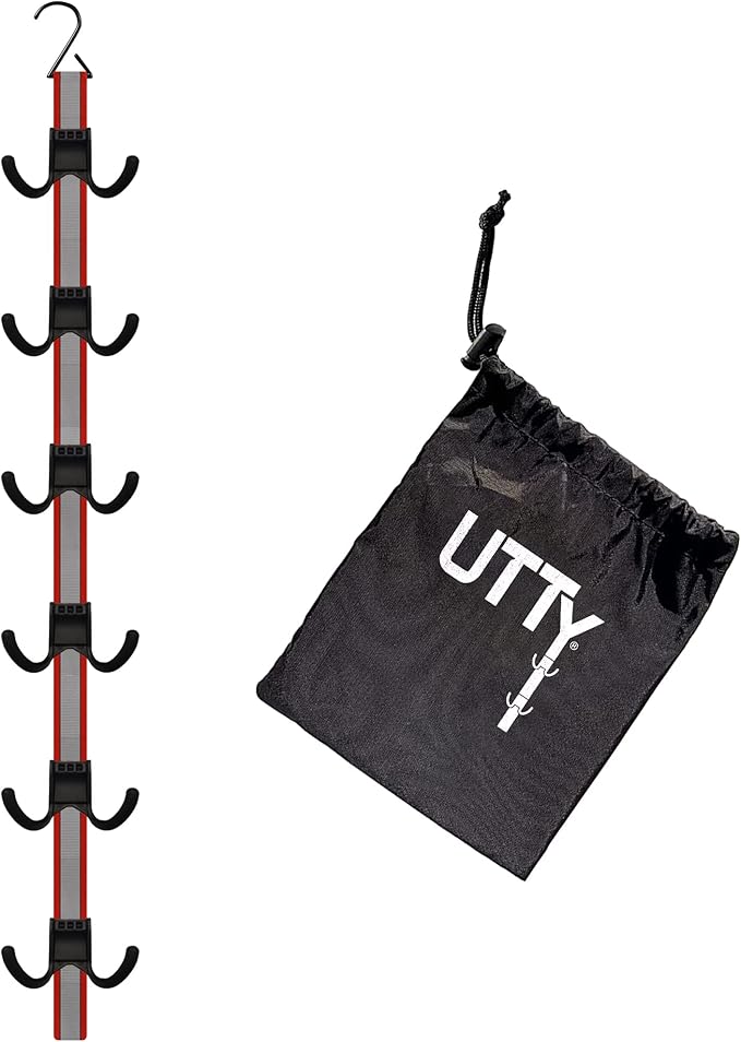 UTTY Hanging Multipurpose Portable Hockey Gear Drying Rack - Durable Gear Keeper & Sports Equipment Organizer - 6 Durable Adjustable Hooks, Support Light to Heavy Weight for Home, Travel & Outdoor Use