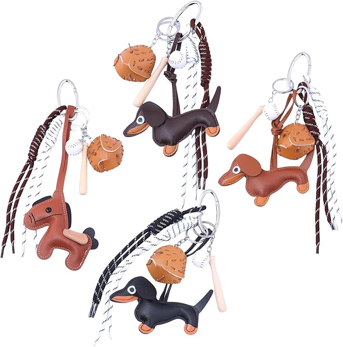 Unique Keychain Designer Rope Bag Charms for Handbag - Cute Teddy Bear Purse Charm - Leather Dachshund Accessory