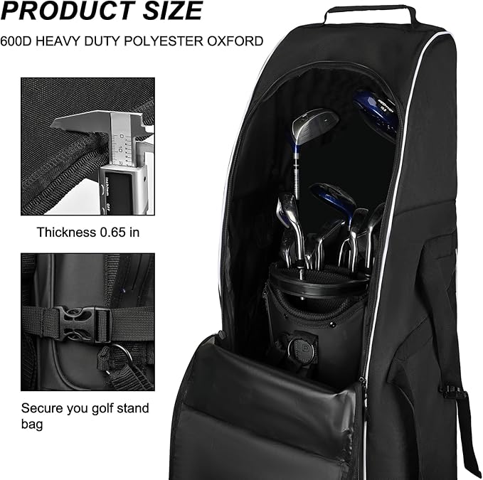 Goloni Golf Travel Bag with Wheels, Golf Travel Case for Airlines, 900D Heavy Duty Oxford Wear-Resistant Soft-Sided
