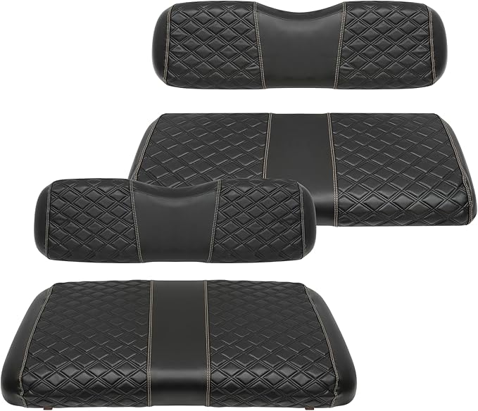 Golf Cart Seat Covers Front and Rear Waterproof and Sun Resistant Marine Grade Vinyl Leather Seat Cover Accessories for EZGO TXT 1994-2013, Black(4PCS)