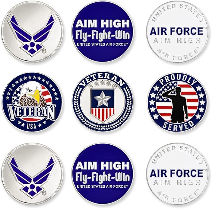PinMart’s Officially Licensed United States Veteran Bundle Pack of 9 Golf Ball Markers - Golf Accessories for Men and Women - Magnetic Veteran Ball Markers Set of 9