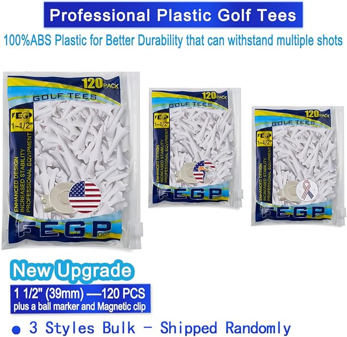 1 1/2'' Plastic Golf Tees – Short Tees for Irons, Par Threes, Hybrids, and Driving Range - Pack of 120 Bulk 4 Prongs Plastic Golf Tees Performance Series Low Resistance Golf Tee White