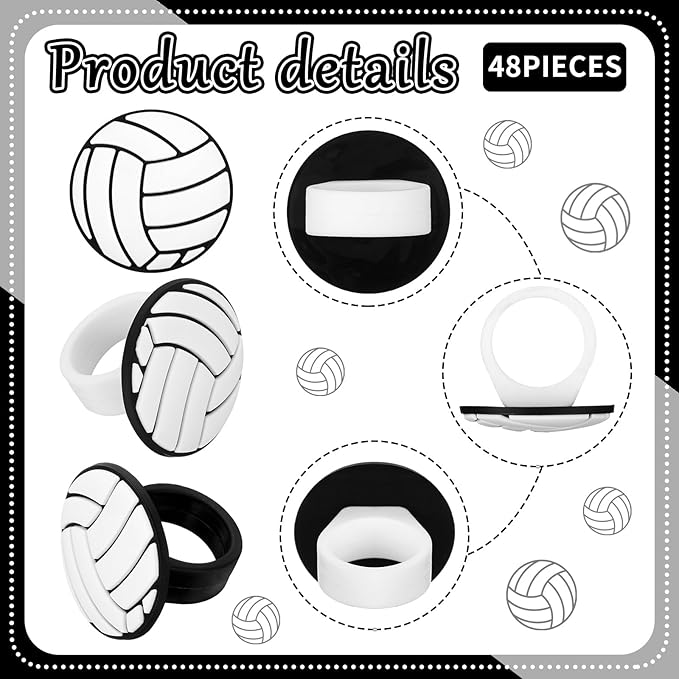 Honeydak 48 Pcs Black Volleyball Cupcake Rings Toppers Decoration Sport Ball Theme Cupcake Picks Cake Decoration for Sport Baby Shower Birthday Party Cake Supplies
