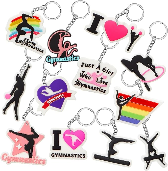 Batiyeer 36 Pack Gymnastics Keychains Bulk Party Favors Sports Ball Key Chains Funny Keyring Gifts for Women Men Birthday Supplies