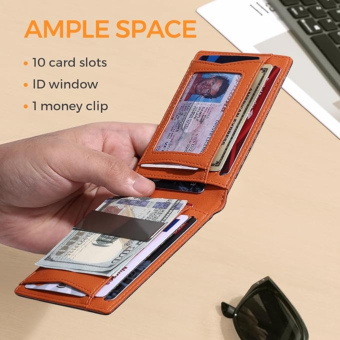RUNBOX Money Clip Wallets for Men,Slim Leather Mens Bifold Wallet,RFID Blocking Front Pocket Wallet,Thin Credit Card Holder with Gift Box