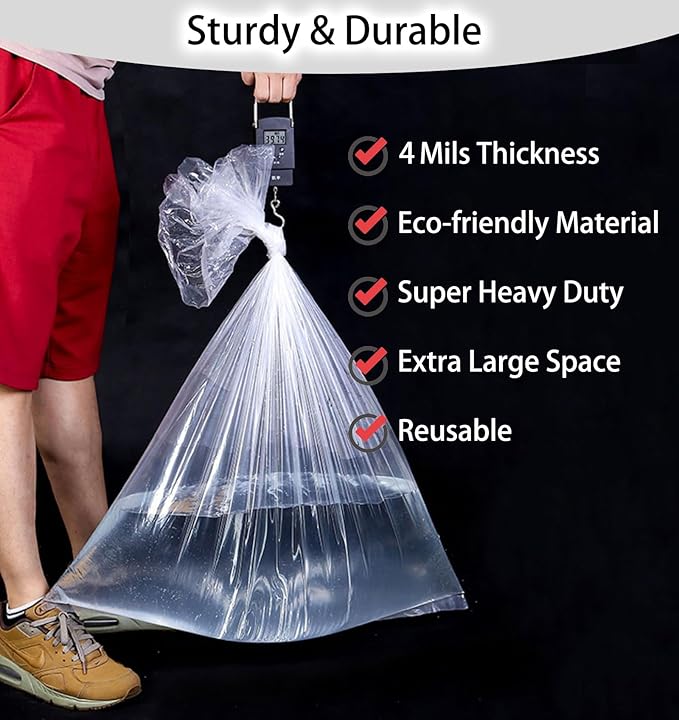 2 Pack Golf Bag Cover, 31x62 inches Extra Large Clear Drawstring Dust Covers Plastic Storage Bags, Good for Household Organizing Reusable