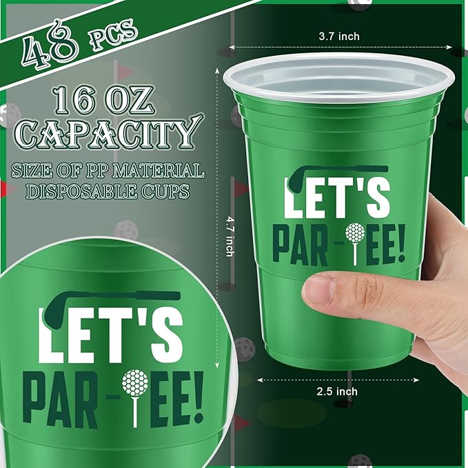 Norme 48 Pcs Masters Golf Party Decorations 16 oz Golf Ball Thick Plastic Disposable Cups Bulk Hot Cold Drink Wine Coffee for Home Themed Party Supplies Favors