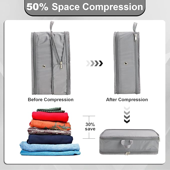 Extra Large Compression Packing Cubes for Travel Essentials, 2 Pack Expandable Travel Cubes for Packing Bags Suitcase Organizer, Grey