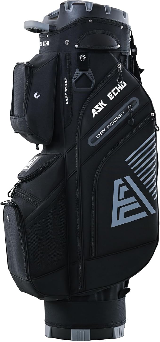ASK ECHO T-Lock Golf Cart Bag with 14 Way Organizer Divider Top, Premium Cart Bag with Handles and Rain Cover, for Men