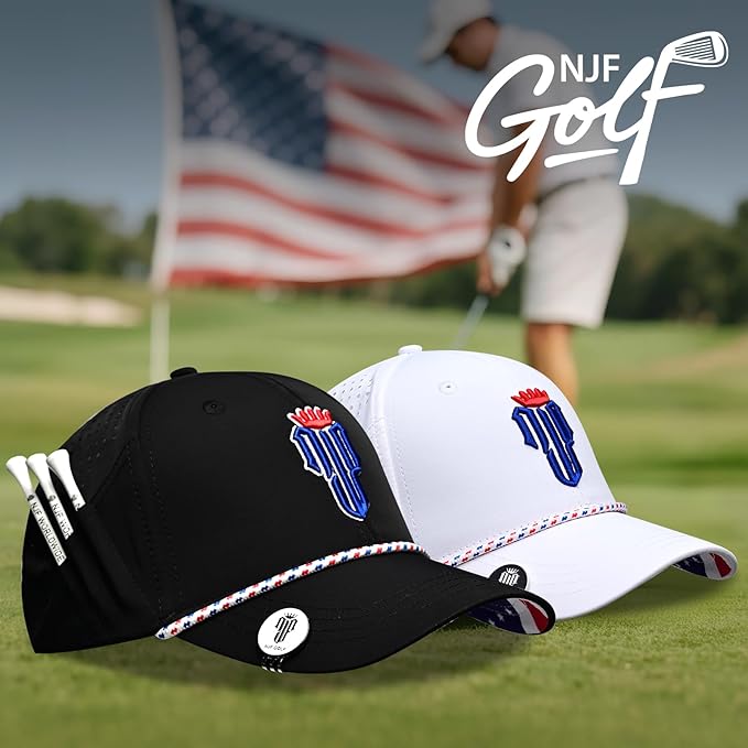 NJF Golf™ Hat Men - Breathable Mens Golf Hats, Adjustable Rope Snapback Cap, Convenient Cap with Tee Holder