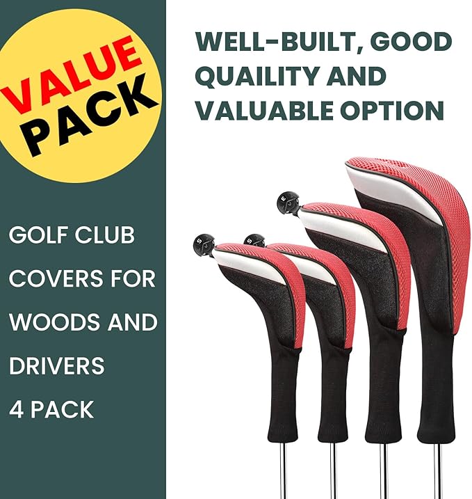 FINGER TEN Golf Club Head Covers Woods Driver Fairway Hybrid 3/4/5 Set, Headcovers Men 1 3 5 7 X Interchangeable Number Tag, Fit All Wood Clubs