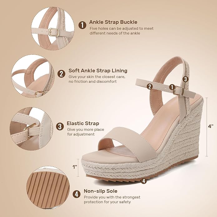 mikarka Women's Espadrille Wedge Sandals: Ankle Strap Platform Open Toe Wedges - Stylish High Heel Dressy Summer Wedges for Women, Inspired by Espadrilles
