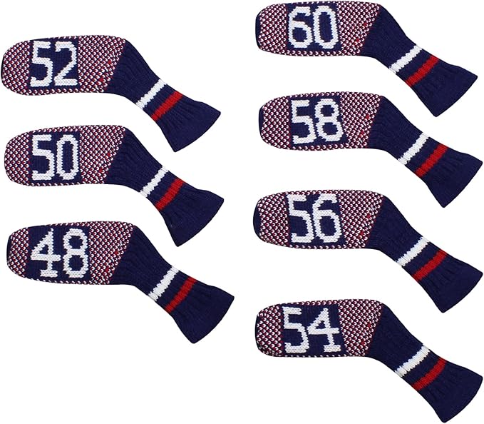 Scott Edward 1/7/10 Pcs Knitted Golf Club Head Covers for Irons Wedge Cuteness and Basically Socks Shape Washable Golf Club Head Protector on Pattern Style Double Sided Customized
