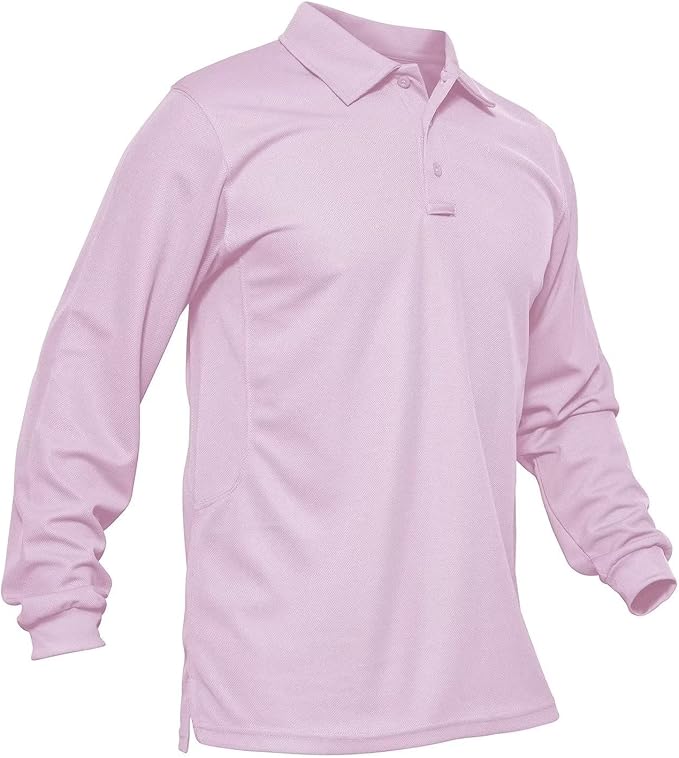 MAGCOMSEN Men's Polo Shirts 3 Button Quick Dry Performance Long Sleeve Tactical Shirts Pique Jersey Golf Shirt