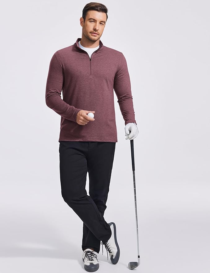 PINSPARK Men's Quarter Zip Up Pullover Mock Neck Sweatshirts Long Sleeve Golf shirts Performance Athletic Casual Workout