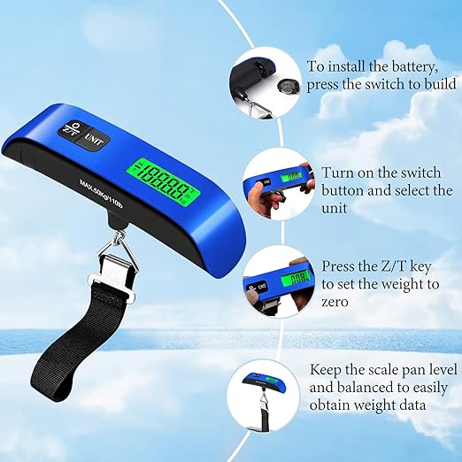 Luggage Scale, 110lb Luggage Weight Scale with 4 Unit Switching Functions&LED Display, Luggage Scale Travel Digital for Weighing Luggage, Backpacks, Packages and Markets(Blue)
