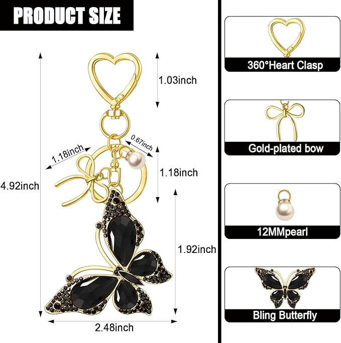 Bag Charm Keychain for Women: Cute Bow Keychains with Diamond Butterfly Pendant, Bags Purse Key ring Accessory