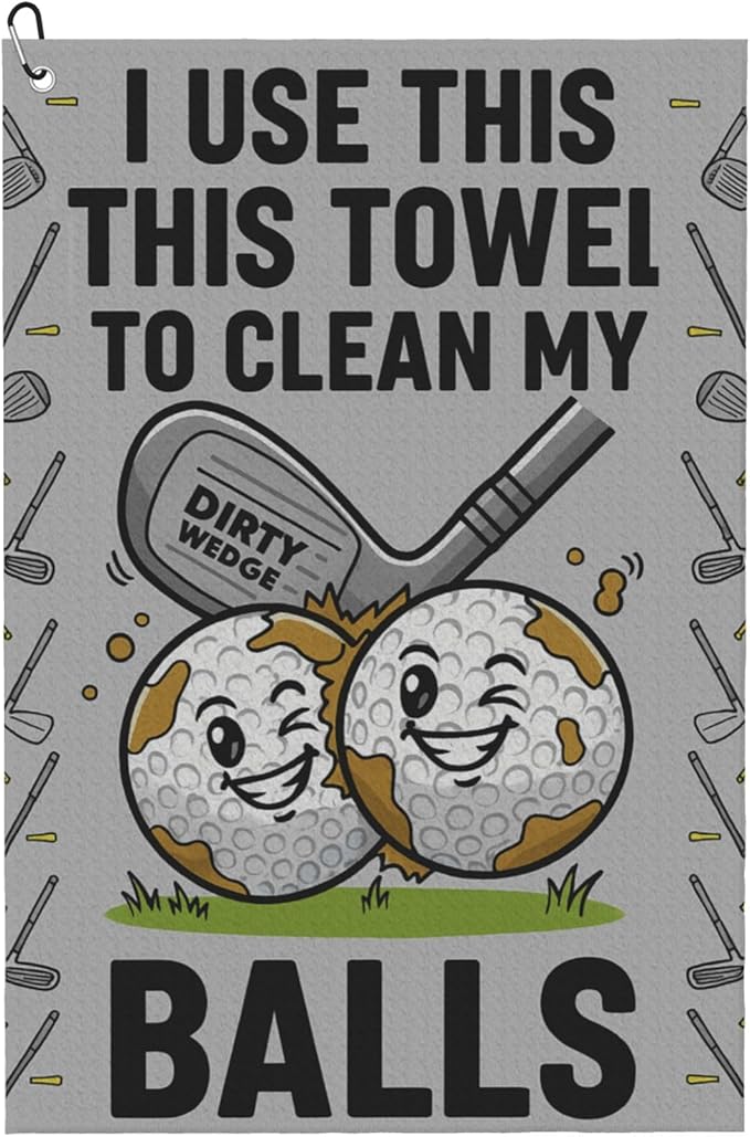 Funny Golf Towel with Carabiner Clip 24"x16" Cute Fun Grey Golf Towels for Golf Bags Microfiber Waffle Golfs Rag for Disc Balls Clubs Golfs Accessories for Men Women Dad Husband