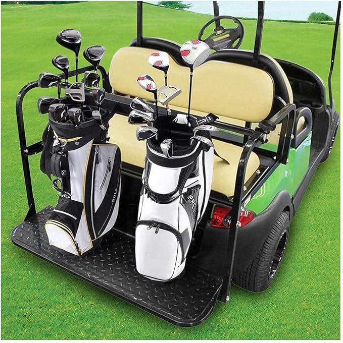 10L0L Upgraded Golf Bag Stand Attachment, Adjustable Rear Cart Bag Holder for Yamaha, EZGO and Club Car, No-Drilling Required Club Rack with Etra Strap