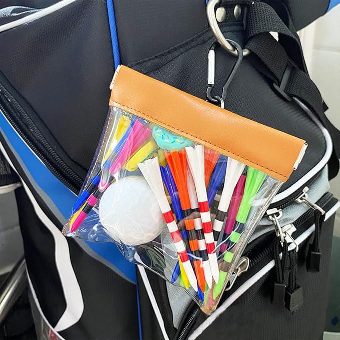 Golf Tees and Ball Pouch Bag, Portable Clear Squeeze Top Bag Holder with Clip, Professional Storage Golf Essentials and Accessories Organizer, 2 Piece