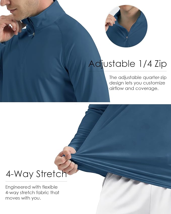 Boladeci Men's UPF 50+ Sun Shirts 1/4 Zip Long Sleeve SPF UV Protection Lightweight Quick Dry Quarter Zip Golf Shirts