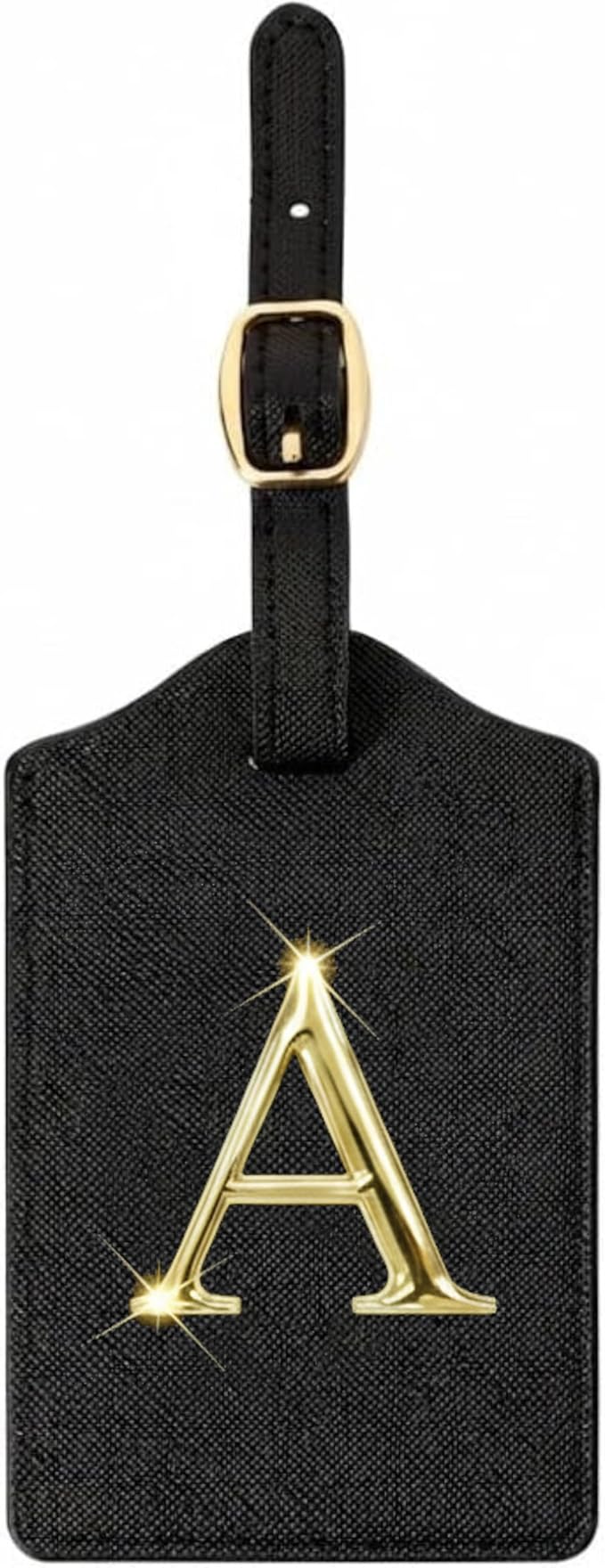 Personalized Initial Letter Luggage Tag for Suitcases PU Leather Baggage ID Tag with Metal Alphabet,Travel Accessory for Backpacks, Bags and Gift for Travelers (Black/Gold-Letter, A)