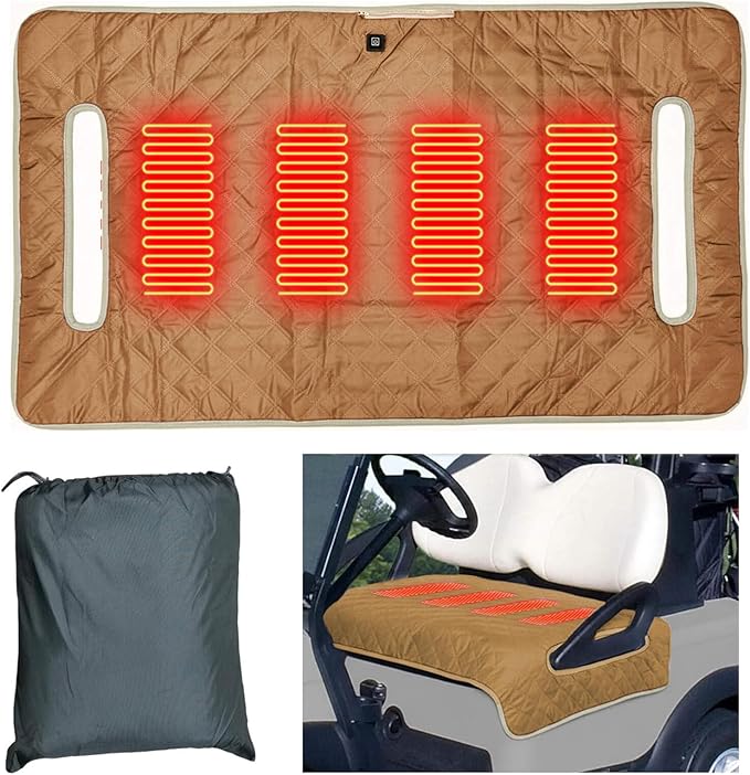 Heated Golf cart seat Cover, 3 Heating Levels and 4 Heating Zones, All-Weather Waterproof Design, Non-Slip Universal fit, USB/Type-C Power Supply, Ideal Golf Gift for Men