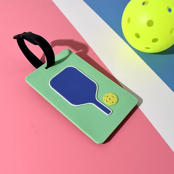 Pickleball Bag Tag – Pickleball Paddle Shape, Flexible & Waterproof Silicone Luggage Tag, Secure Strap for Bag Identification, Great Pickleball Gift for Players & Enthusiasts