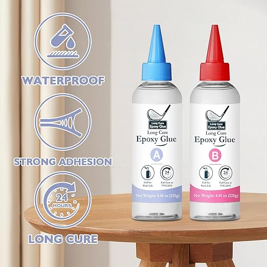 Golf Club Epoxy - Waterproof & Extra Strength - 8.4oz Golf Shaft Repair - Long Cure Golf Epoxy Glue for All Golf Shafts, Golf Heads, Drivers, Putters, and Irons，Ideal for Clubhouse & Home