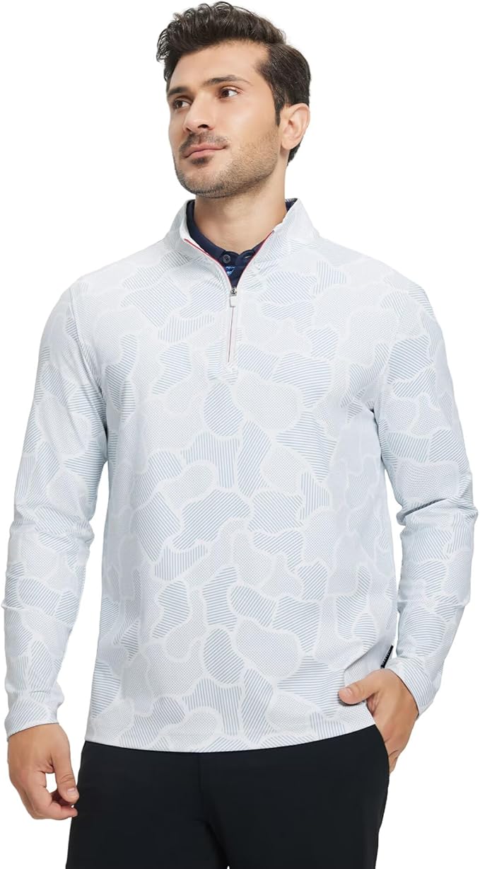M MAELREG Quarter Zip Golf Pullover Men Dry Fit Long Sleeve Performance Wicking 1/4 Zip Full Print Pullover Mens Sweatshirt