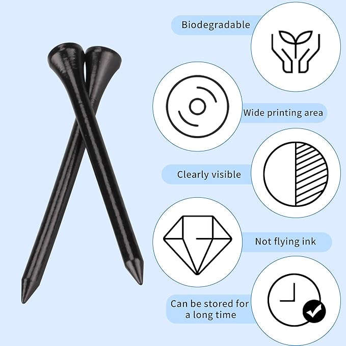 100pcs Personalized Golf tees, Printed with Your Name or Text Logo. Customized Black Wooden Golf tees, 3 1/4 inches, Personalized Golf Gifts