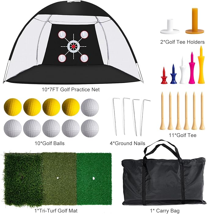 Golf Net, 10 x 7ft Backyard Practice net, Golf Hitting,Driving Net with mat for Indoor/Outdoor