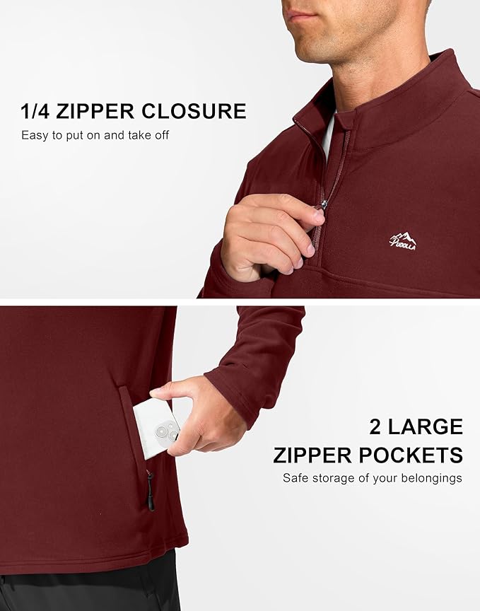 Pudolla Men's Quarter Zip Pullover with 2 Pockets Fleece Warm Soft Golf Sweatshirts for Athletic Workout Running