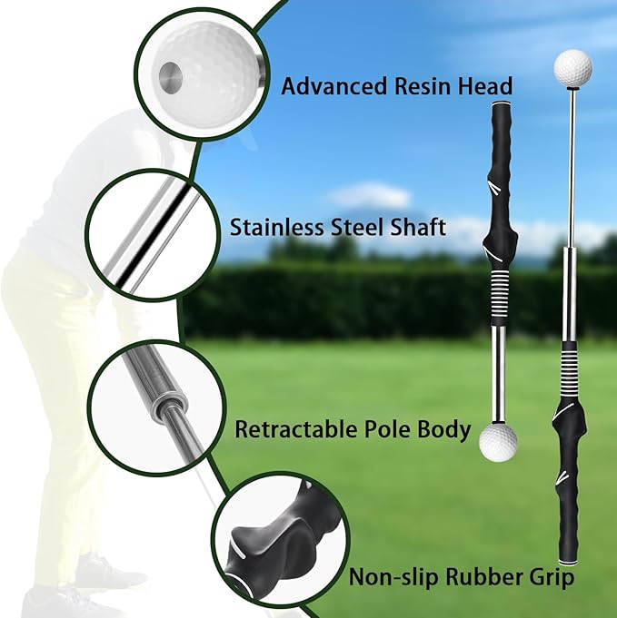 Retractable Golf Swing Trainer, Golf Training Aid and Grip Trainer with Click Feedback for Right-Handed - Ideal Golf Swing Training Aid for Indoor & Outdoor Practice Use1