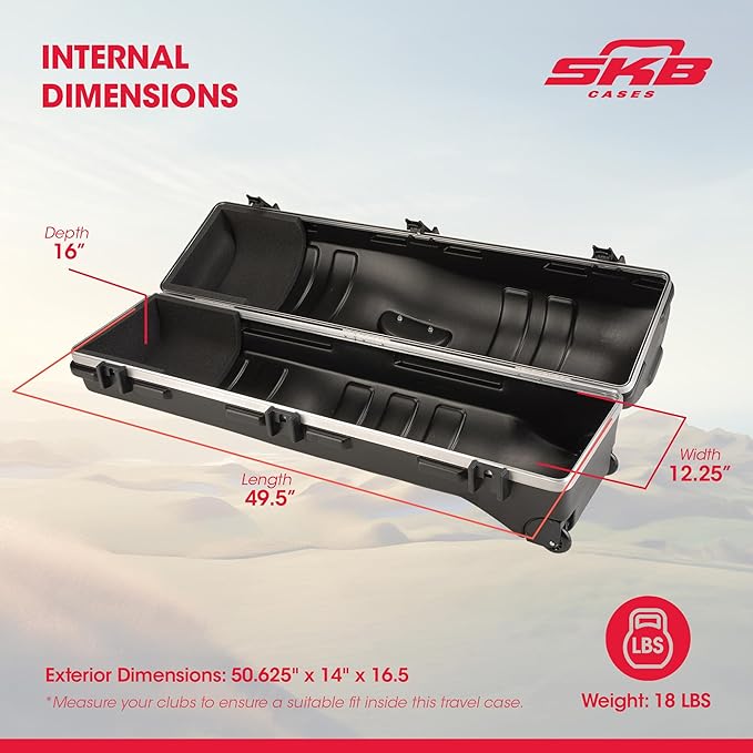 SKB Staff ATA Hard Shell Plastic Golf Travel Case for Cart Bags with Wheels - Heavy-Duty Rolling Club and Driver Carrier for Airline Transport, Impact-Resistant with TSA Locking Latches