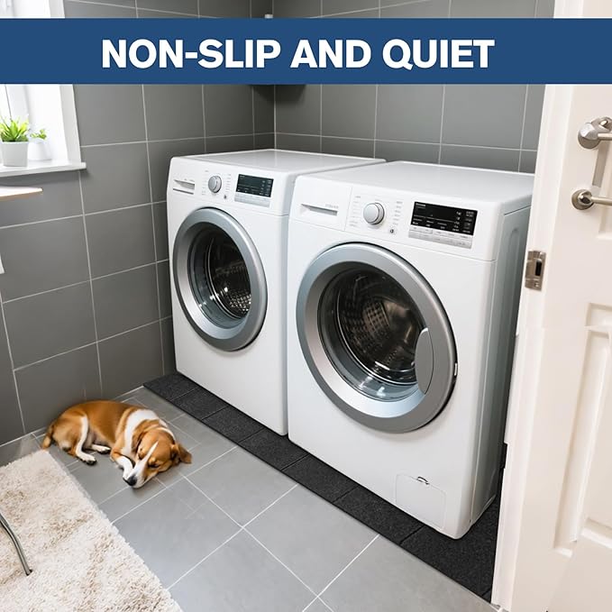 Washer Dryer Anti-Vibration Mat 62.9 * 29.5 Inches Foldable Rubber Mat for Washing Machine Dryer Waterproof Noise Reducing Pads Non-Slip Shockproof Mat for Floor Protection