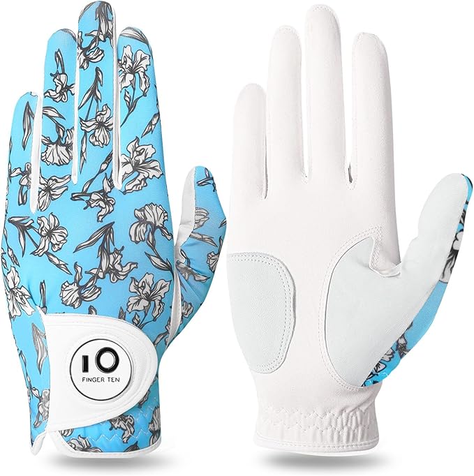 FINGER TEN Stylish Golf Gloves Women with Ball Marker 1 Pack for Left or Right Hand, Breathable Glove with Fashion Patterns for Ladies Right Left Handed Golfer