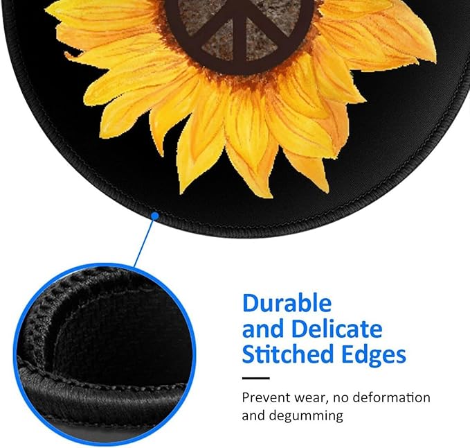 Sunflower Flower Mouse Pad, Peace Sign Mouse Pads for Desk, Stitched Edge Mousepad with Non-Slip Rubber Base, Gaming Mouse Mat for Computer Laptop Home Office