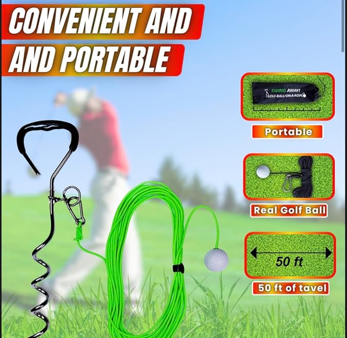 Swing Away! Golf Training Tool for Drivers & Irons - Practice Your Golf Swing in The Backyard with A Real Golf Ball & Experience 50 Feet of Ball Flight Feedback