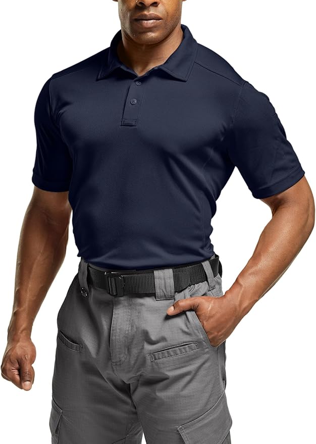 CQR Men's Polo Shirts, Tactical Short Sleeve Golf Performance Shirts, Lightweight Dry Fit UPF 50+ Pique